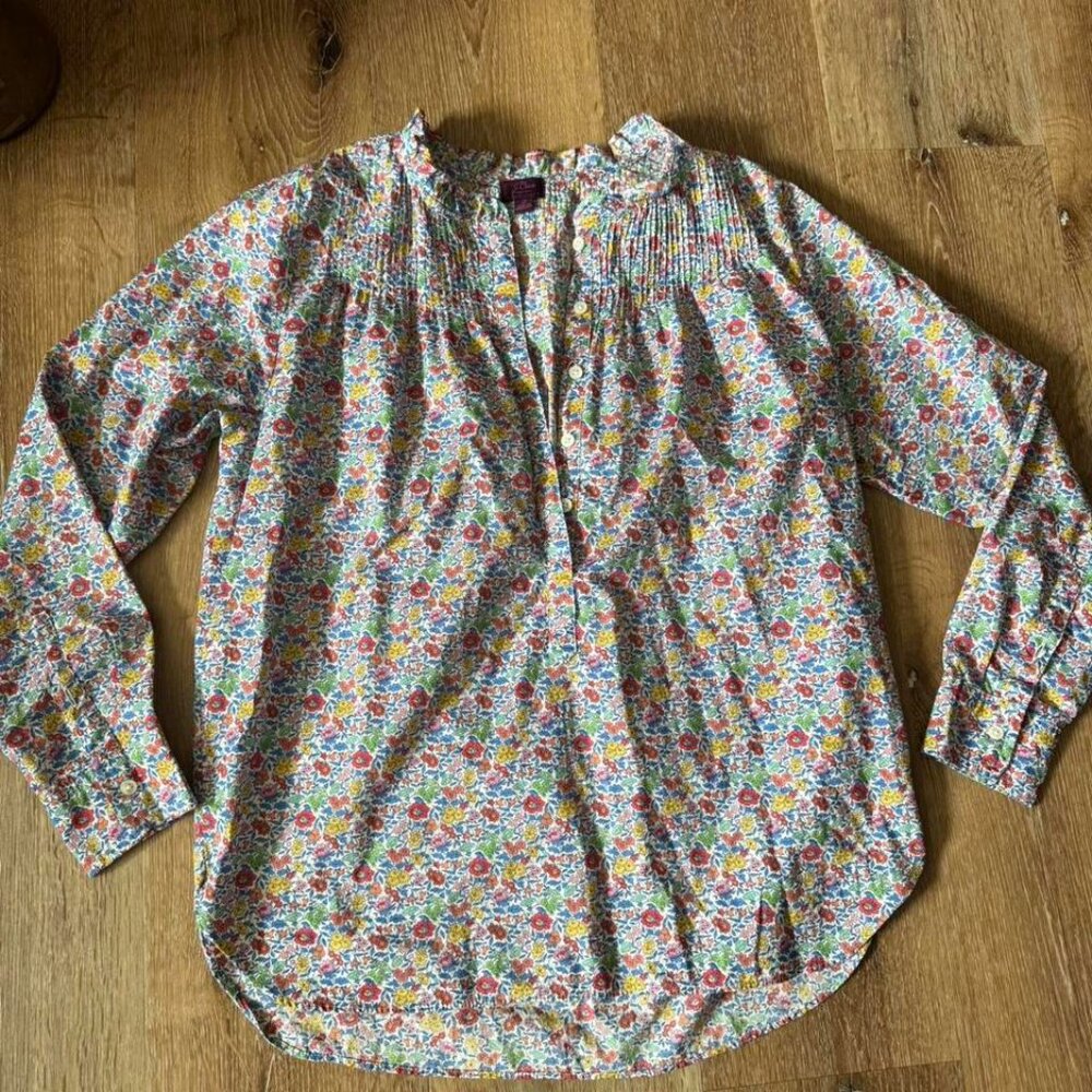 J Crew Liberty Fabric Womens Floral Long Sleeve Top Cotton Colorful Ditsy Size 2